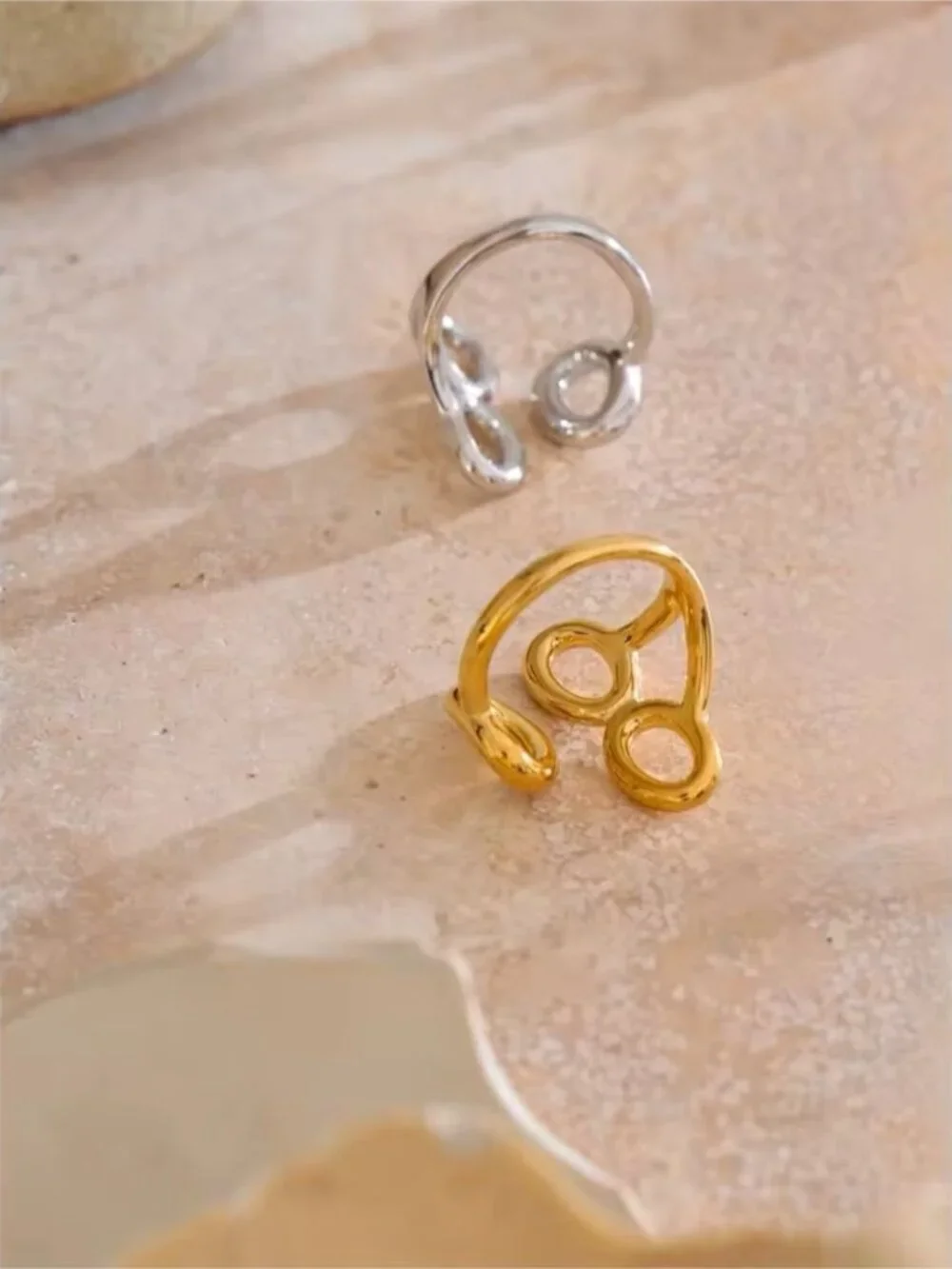 Gold color tone Triple Open Oval Statement Ring